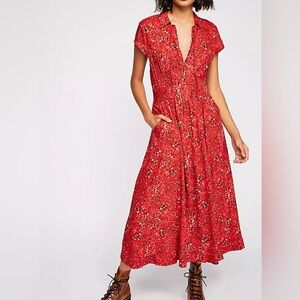 Free People 40s printed midi dress size 6